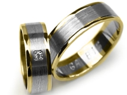 Obrączki ślubne dwukolorowe płaskie z cyrkonią 7mm Premium P-KINGA-BIS-k