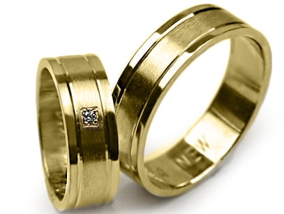 Obrączki ślubne z żółtego złota płaskie z cyrkonią 6mm Premium P-KINGA-NEW