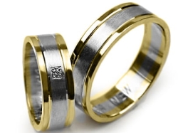 Dwukolorowe obrączki ślubne płaskie z cyrkonią 6mm Premium P-KINGA-NEW-k