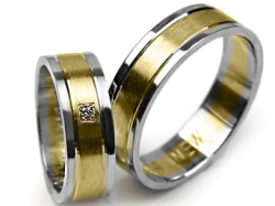 Dwukolorowe obrączki ślubne płaskie z cyrkonią 6mm Premium P-KINGA-NEW-k