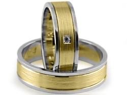 Obrączki ślubne dwukolorowe płaskie z cyrkonią 5mm Premium P-KINGA TOKYO-k