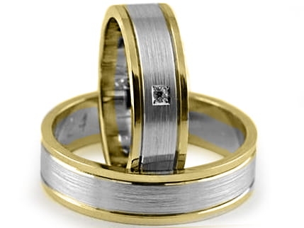 Przejdź do produktu Obrączki ślubne dwukolorowe płaskie z cyrkonią 5mm Premium