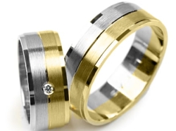 Obrączki ślubne dwukolorowe płaskie z cyrkonią 7mm Premium  P-LUCAS-k