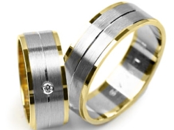 Obrączki ślubne dwukolorowe płaskie z cyrkonią 7mm Premium  P-LUCAS-k