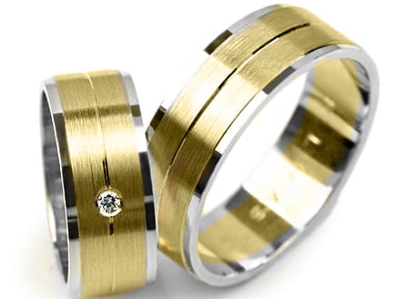 Obrączki ślubne dwukolorowe płaskie z cyrkonią 7mm Premium  P-LUCAS-k