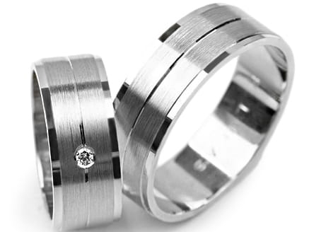 Obrączki ślubne z białegoo złota płaskie z cyrkonią 7mm Premium P-LUCAS-b