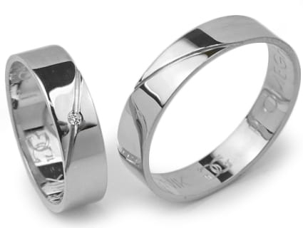 Obrączki ślubne z białego złota płaskie z cyrkonią 5mm Premium P-OMEGA-b