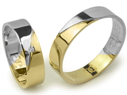 Obrączki ślubne dwukolorowe płaskie z cyrkonią 5mm Premium P-OMEGA-k