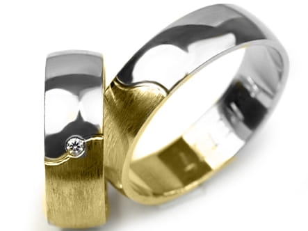 Obrączki ślubne dwukolorowe półokrągłe z cyrkonią 6mm Premium P-PETIT-k