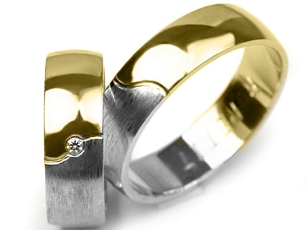 Obrączki ślubne dwukolorowe półokrągłe z cyrkonią 6mm Premium P-PETIT-k