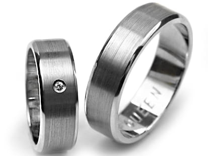 Obrączki ślubne z białego złota płaskie z cyrkonią 6mm Premium  P-QUEEN-b