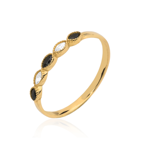 Przejdź do produktu Pierścionek złoty łezki z czarnych kamieni i cyrkonii 
