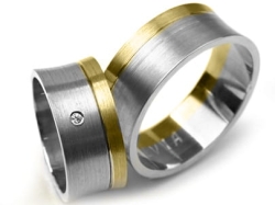 Obrączki ślubne dwukolorowe wklęsłe z cyrkonią 8mm Premium P-SALVIA-k