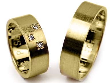 Obrączki ślubne z żółtego złota płaskie z cyrkoniami 6mm Premium P-SATINE