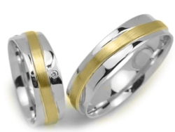 Obrączki ślubne dwukolorowe półokrągłe z cyrkonią 6mm Premium P-SMILE-k