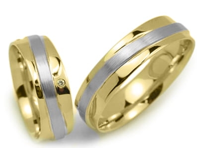 Obrączki ślubne dwukolorowe półokrągłe z cyrkonią 6mm Premium P-SMILE-k