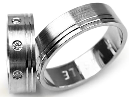 Obrączki ślubne z białego złota płaskie z cyrkoniami 6mm Premium P-VASILE-b