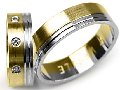 Obrączki ślubne dwukolorowe płaskie z cyrkoniami 6mm Premium  P-VASILE-k