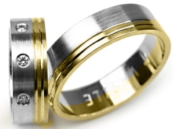 Obrączki ślubne dwukolorowe płaskie z cyrkoniami 6mm Premium P-VASILE-k