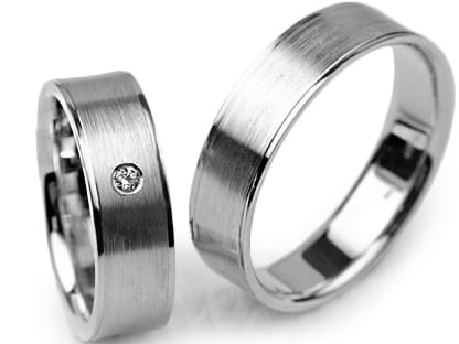 Obrączki ślubne z białego złota płaskie z cyrkonią 6mm Premium P-VOYAGER-b