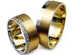 Dwukolorowe złote obrączki ślubne płaskie z cyrkoniami 7mm Premium P-WEISSGOLD-k