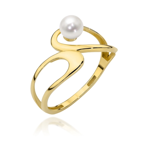 Przejdź do produktu Pierścionek złoty o finezyjnym kształcie z perłą 