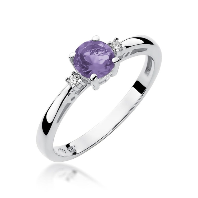 Pierścionek zaręczynowy z białego złota z ametystem i diamentami 0,03ct Fire Of Love BW-10-ametyst