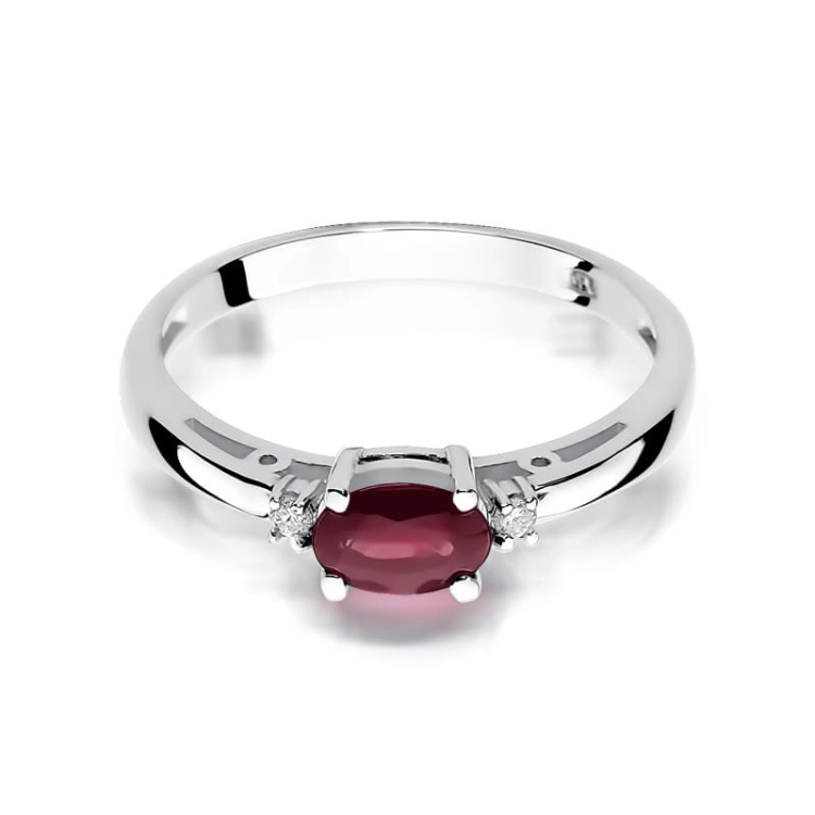 Pierścionek zaręczynowy z białego złota z rubinem i diamentami 0,03ct Fire Of Love  BW-06-rubin