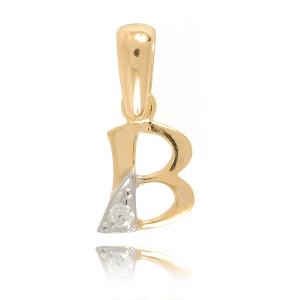 Złota literka B z cyrkonią