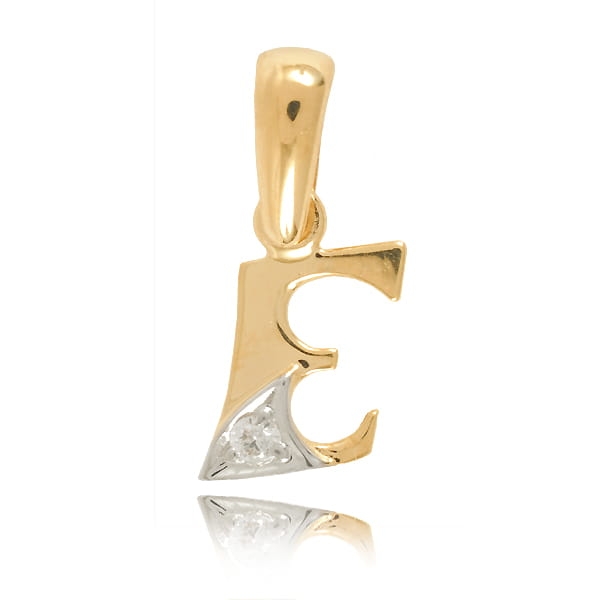Złota literka E z cyrkonią