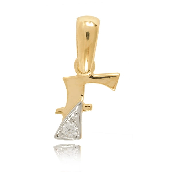 Złota literka F z cyrkonią