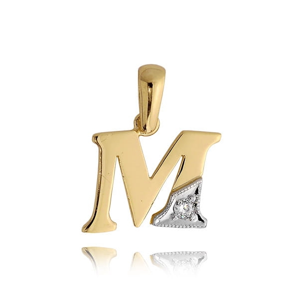 Zawieszka złota literka M z cyrkonią