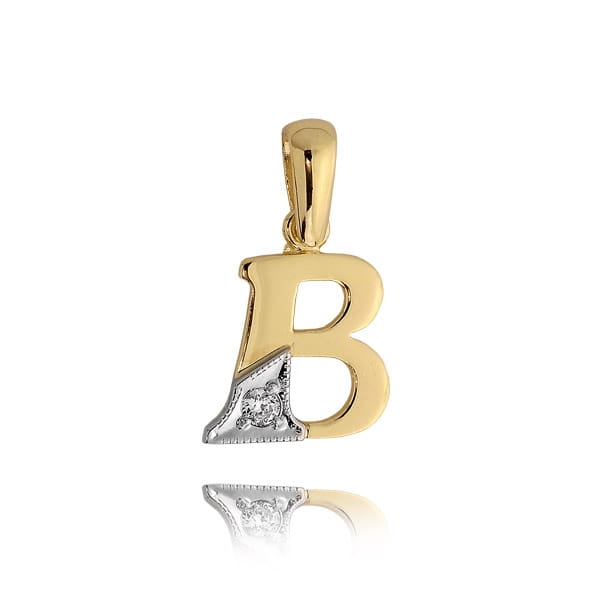 Zawieszka złota literka B z cyrkonią