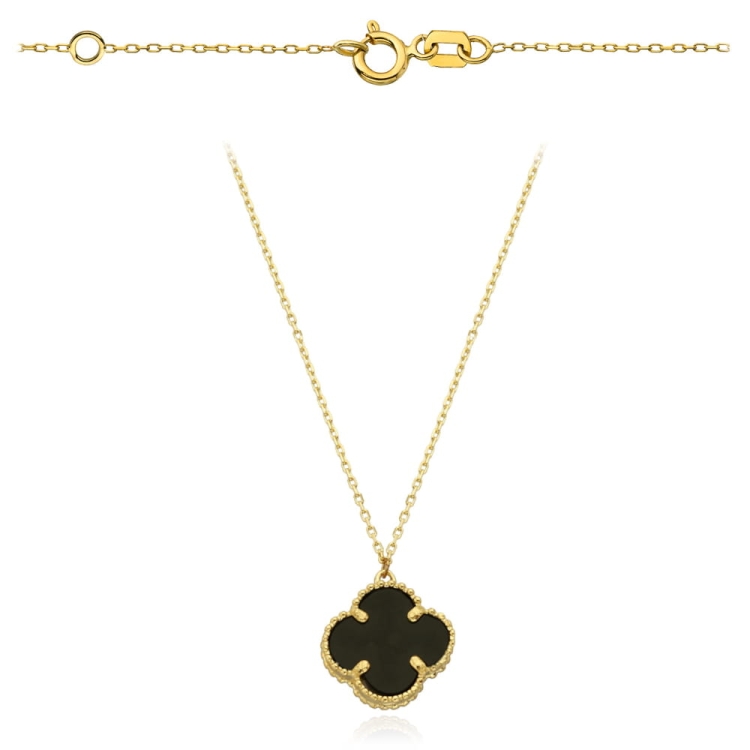 Naszyjnik duża czarna koniczynka w złotej oprawie