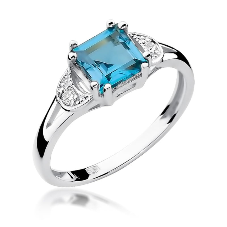 Pierścionek zaręczynowy z białego złota z topazem i diamentami 0,06ct Fire Of Love BW-40B-topaz-b