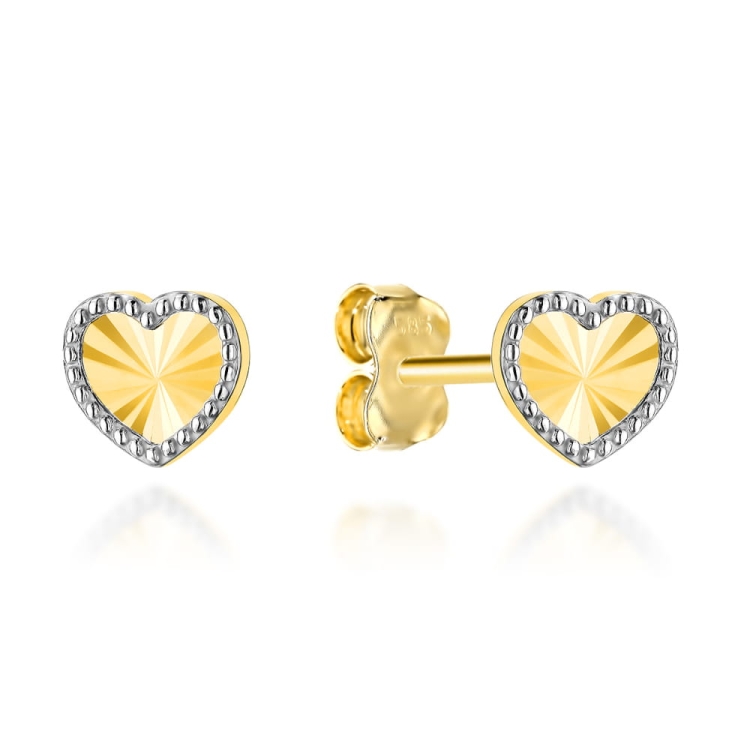 Kolczyki złote diamentowane serca w dwóch kolorach złota (Gramatura: 0.96)
