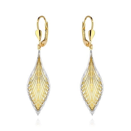 Przejdź do produktu Kolczyki złote ażurowe listki diamentowane dwa kolory złota (Gramatura: 2.62)