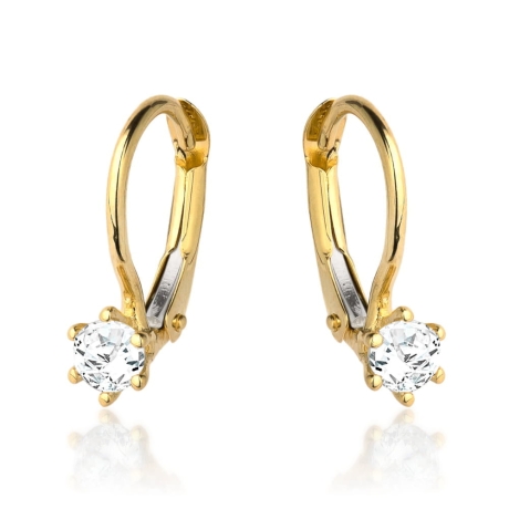 Przejdź do produktu Kolczyki złote centralna biała cyrkonia na francuskim zapięciu (Gramatura: 1.28)