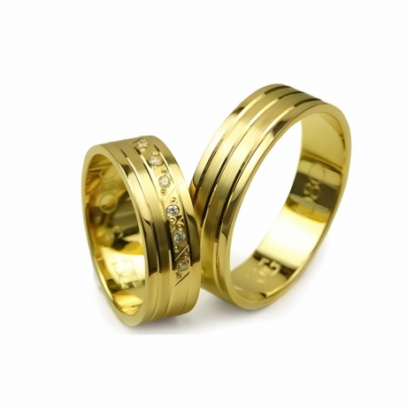 Przejdź do produktu Obrączki ślubne z żółtego złota płaskie 6mm z cyrkoniami Special S080