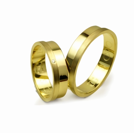 Przejdź do produktu Obrączki ślubne z żółtego złota płaskie 5mm z cyrkonią Special S090