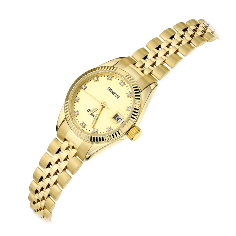 Zegarek złoty z okrągłą tarczą i cyrkoniami II