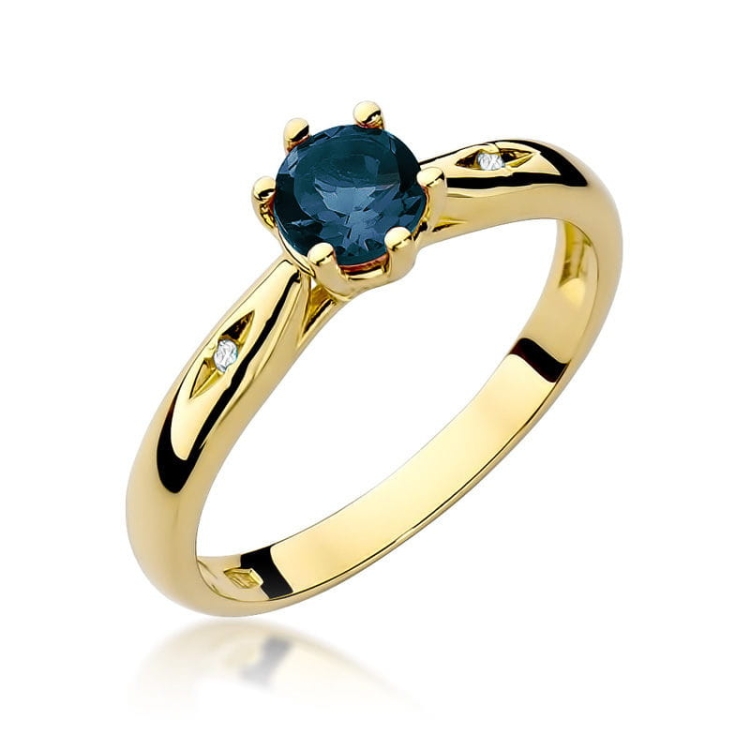 Pierścionek zaręczynowy z żółtego złota z szafirem i diamentami 0,01ct Fire Of Love BW-74-szafir