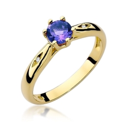 Pierścionek zaręczynowy z żółtego złota z tanzanitem i diamentami 0,01ct Fire Of Love BW-74-tanzanit