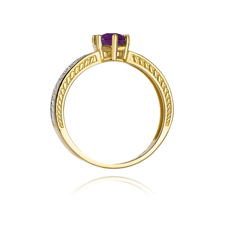 Pierścionek zaręczynowy z żółtego złota z ametystem i diamentami 0,08ct Fire Of Love BW-75-ametyst