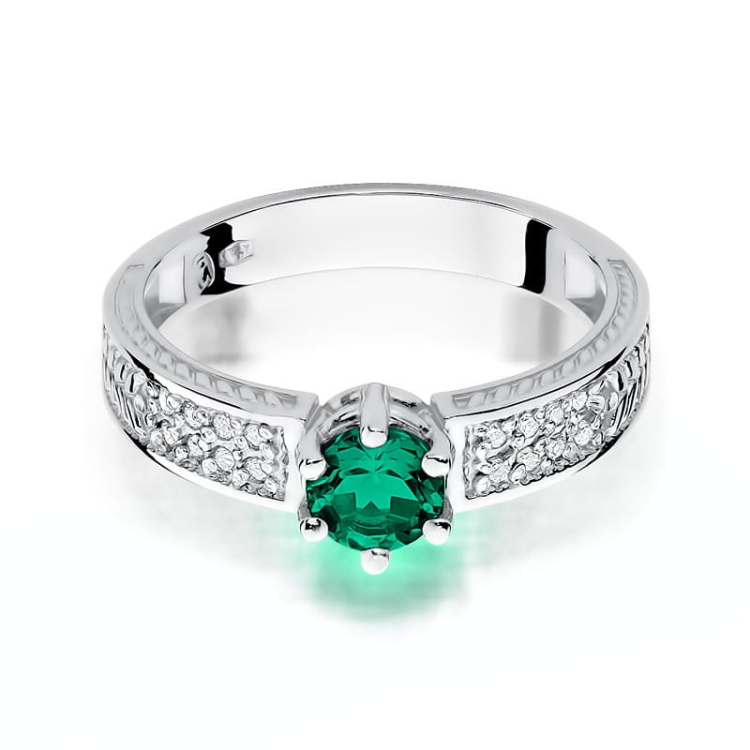 Pierścionek zaręczynowy z białego złota z szmaragdem i diamentami 0,08ct Fire Of Love BW-75-szmaragd-b