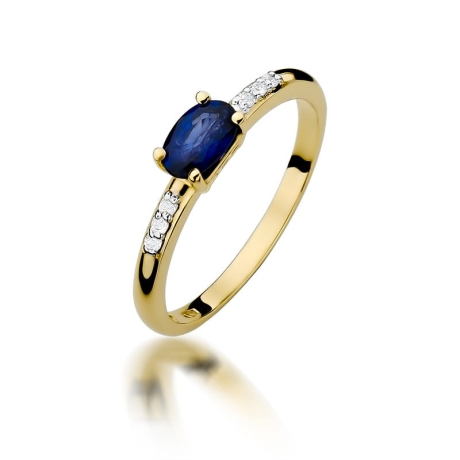 Przejdź do produktu Pierścionek zaręczynowy z żółtego złota z szafirem i diamentami 0,03ct Fire Of Love 