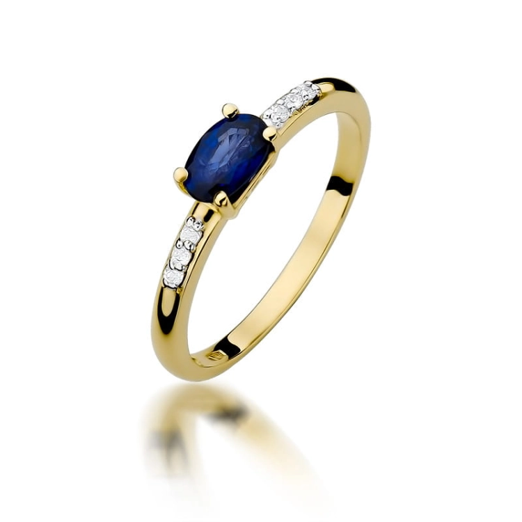 Pierścionek zaręczynowy z żółtego złota z szafirem i diamentami 0,03ct Fire Of Love BW-77-szafir