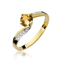 Pierścionek zaręczynowy z żółtego złota z cytrynem i diamentami 0,05ct Fire Of Love BW-84-cytryn