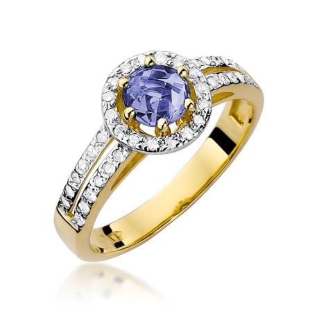 Przejdź do produktu Pierścionek zaręczynowy z żółtego złota z tanzanitem i diamentami 0,20ct Fire Of Love