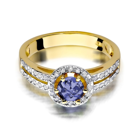 Przejdź do produktu Pierścionek zaręczynowy z żółtego złota z tanzanitem i diamentami 0,20ct Fire Of Love